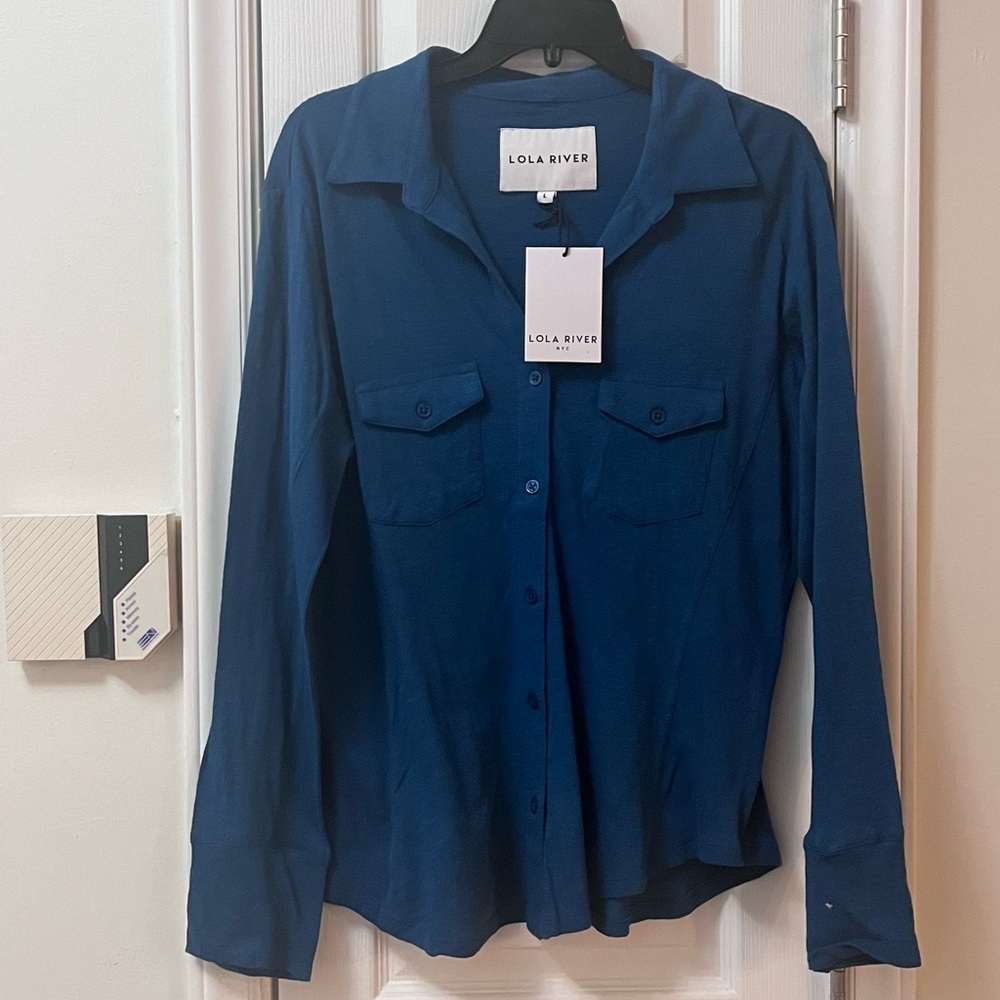 Lola River Blue Button-Up Shirt Size L NWT